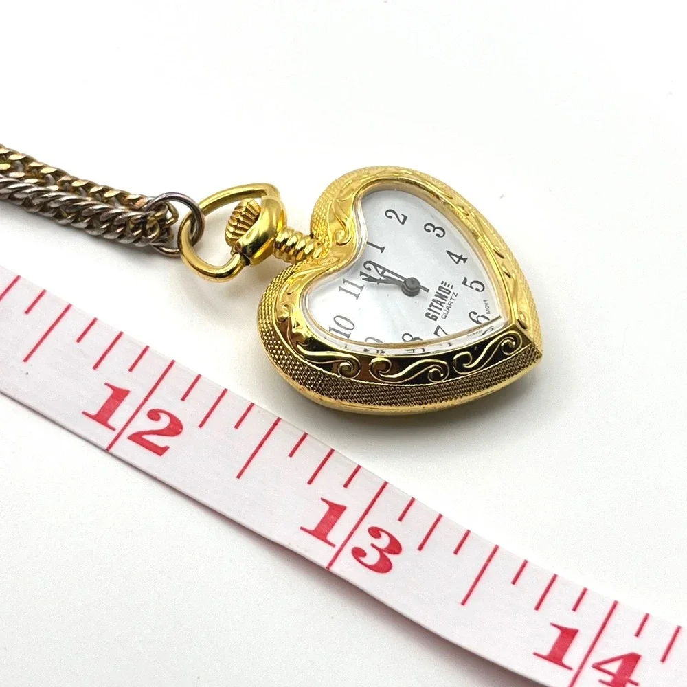 Vintage Gitano Gold Tone Heart Pocket Watch Necklace and Earrings Jewelry Set‎